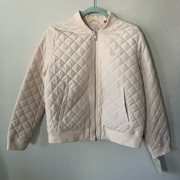 Levi's Diamond Quilted Bomber Jacket in Cream Womens Size L NWT - Picture 3 of 16